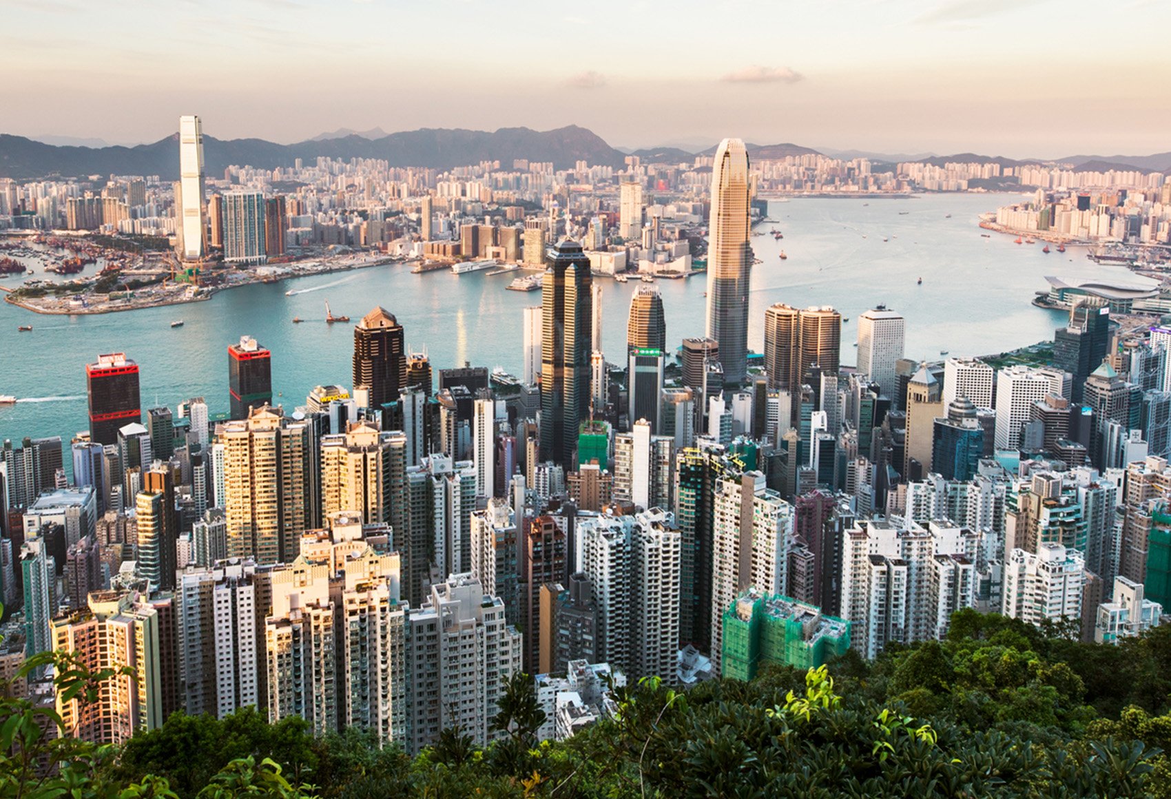 View of the Kowloon Peninsula in Hong Kong from Victoria Peak on Hong Kong Island